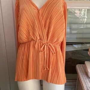 Elegant Orange Pleated Blouse